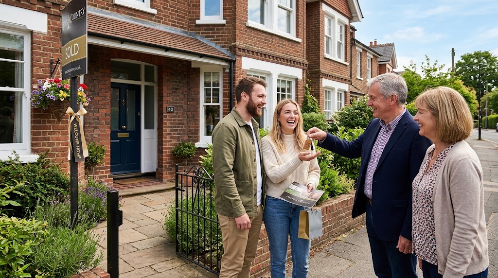UK first-time buyers receiving house keys from parents, illustrating gifted deposits for mortgages.
