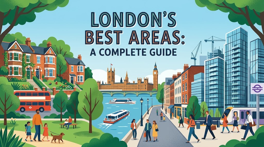 Illustration blending London's traditional houses and modern skyscrapers with the guide's title.