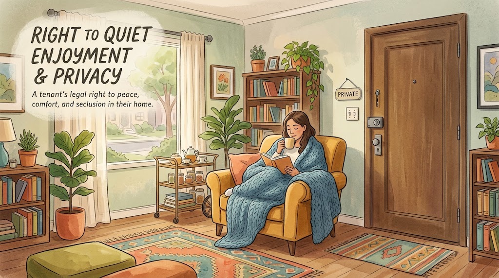 Tenant peacefully relaxing at home, representing the UK legal right to quiet enjoyment and privacy.