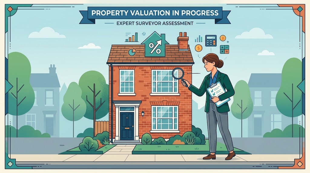 RICS property surveyor valuing a UK home, critical for determining Loan-to-Value mortgage rates. RICS property surveyor valuing a UK home, critical for determining Loan-to-Value mortgage rates.