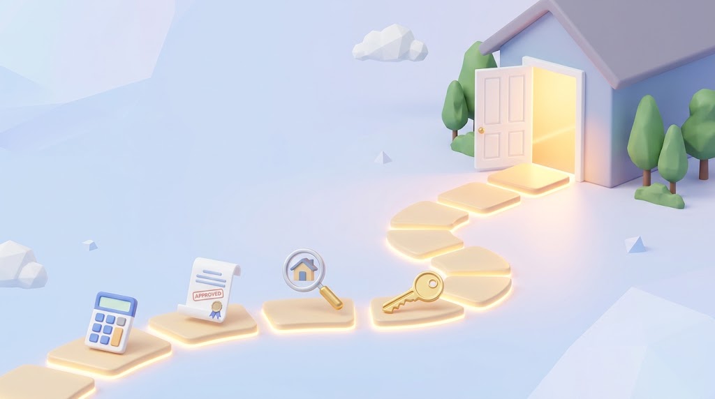 3D glowing stepping stone path with financial icons leading to an open house. Mortgage journey. 3D glowing stepping stone path with financial icons leading to an open house. Mortgage journey.